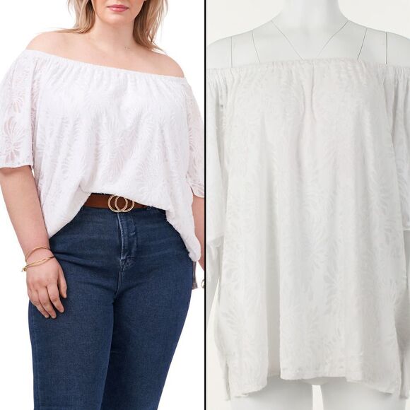 Vince Camuto Floral Jacquard Off the Shoulder Top - Picture 1 of 5